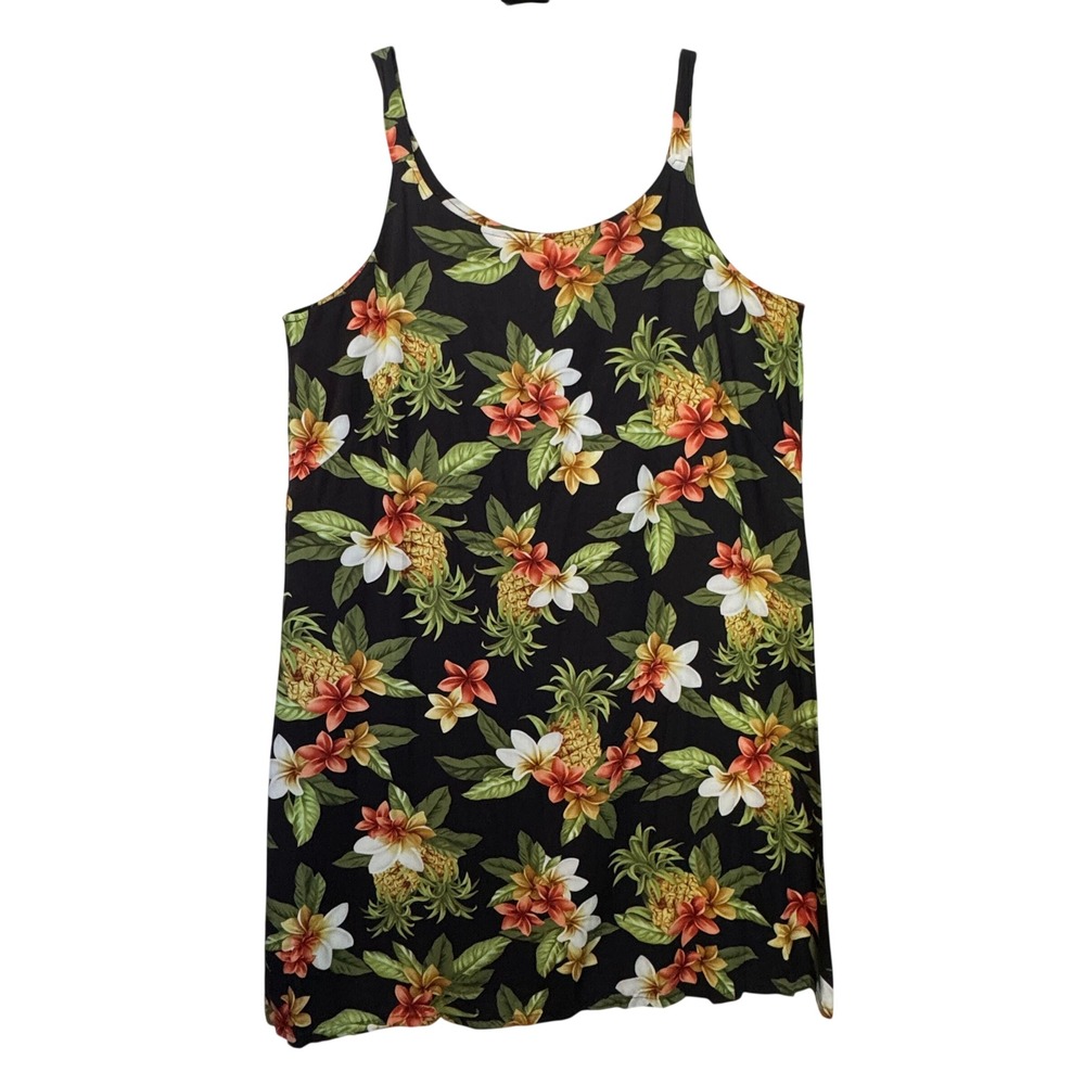 Bishop St. Apparel‎ Womens 2XL Tropical Pineapple Plumeria Rayon Dress Hawaii